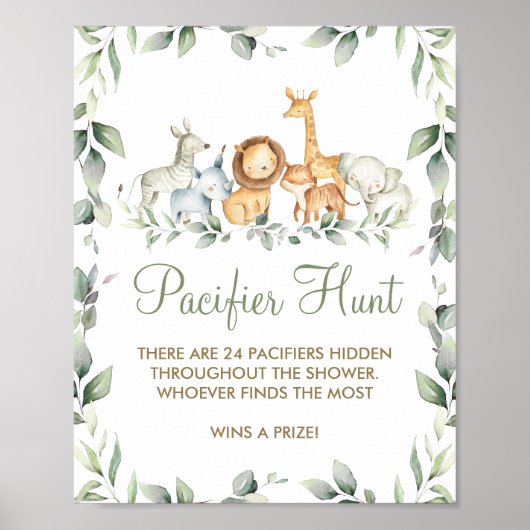 Greenery Oerwoud Animals Shower Pacifier Hunt Game Poster (Voorkant)