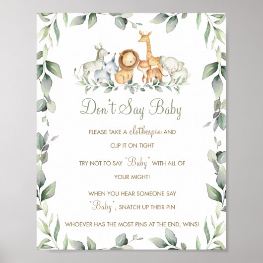 Greenery Oerwoud Animals zeggen niet dat Baby gam Poster (Voorkant)