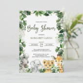 Greenery Oerwoud Safari Animals Baby shower Kaart (Staand voorkant)