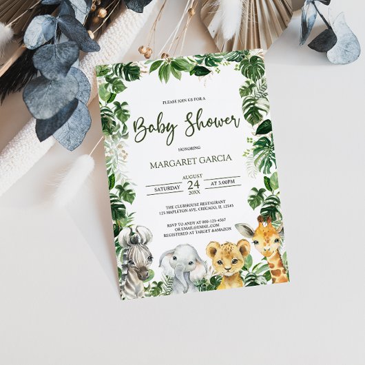 Greenery Oerwoud Safari Animals Baby shower Kaart