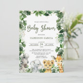 Greenery Oerwoud Safari Animals Baby shower Kaart (Staand voorkant)