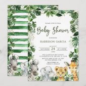 Greenery Oerwoud Safari Animals Baby shower Kaart (Voorkant / Achterkant)