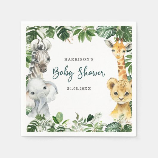 Greenery Oerwoud Safari Animals Baby shower Servet (Voorkant)