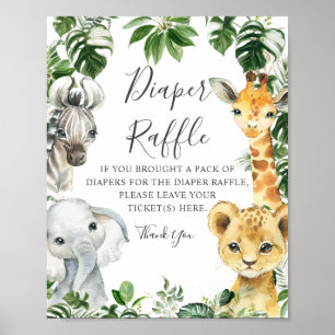 Greenery Oerwoud Safari Animals Diaper Raffle Sign Poster