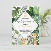 Greenery Oerwoud safari Baby shower Invitation Boy Kaart (Staand voorkant)