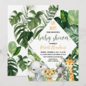 Greenery Oerwoud safari Baby shower Invitation Boy Kaart (Voorkant / Achterkant)