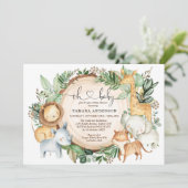 Greenery Oerwoud Safari Wilde Dieren Baby shower Kaart (Staand voorkant)