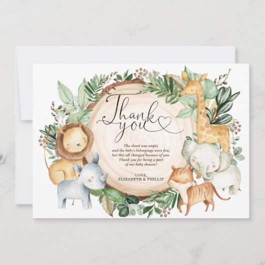 Greenery Oerwoud Safari Wilde Dieren Bedankkaart Kaart (Voorkant)