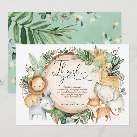 Greenery Oerwoud Safari Wilde Dieren Bedankkaart Kaart (Voorkant / Achterkant)