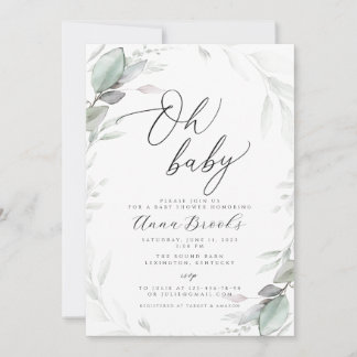 Greenery Oh Baby Chic baby shower Kaart