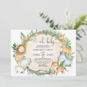 Greenery Oh Baby Safari Animals Baby shower Kaart (Staand voorkant)