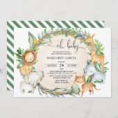 Greenery Oh Baby Safari Animals Baby shower Kaart (Voorkant / Achterkant)