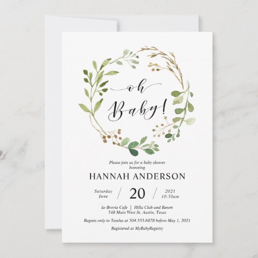 Greenery Oh Baby shower Modern Script Kaart (Voorkant)