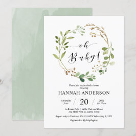 Greenery Oh Baby shower Modern Script Kaart