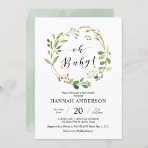 Greenery Oh Baby shower Modern Script Kaart