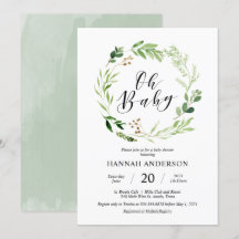 Greenery Oh Baby shower Modern Script