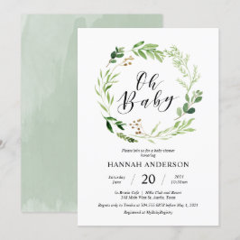 Greenery Oh Baby shower Modern Script Kaart
