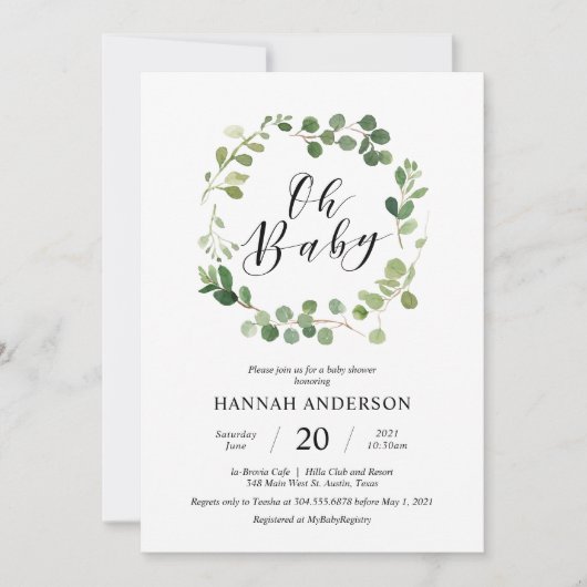 Greenery Oh Baby shower Modern Script Kaart (Voorkant)