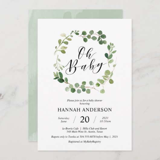 Greenery Oh Baby shower Modern Script Kaart (Voorkant / Achterkant)
