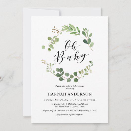 Greenery Oh Baby shower Modern Script Kaart (Voorkant)
