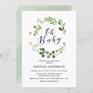 Greenery Oh Baby shower Modern Script Kaart