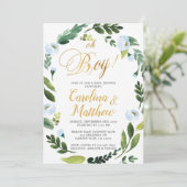 Greenery Oh Boy Baby shower Invitation Gold Kaart (Staand voorkant)