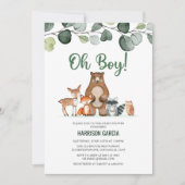 Greenery Oh Boy Woodland Animals Baby shower Kaart (Voorkant)