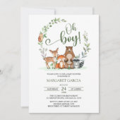 Greenery Oh Boy Woodland Animals Baby shower Kaart (Voorkant)