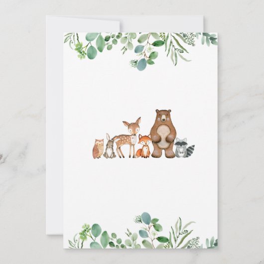 Greenery Oh Boy Woodland Animals Baby shower Kaart (Achterkant)