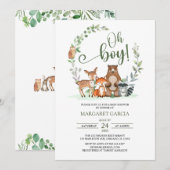 Greenery Oh Boy Woodland Animals Baby shower Kaart (Voorkant / Achterkant)