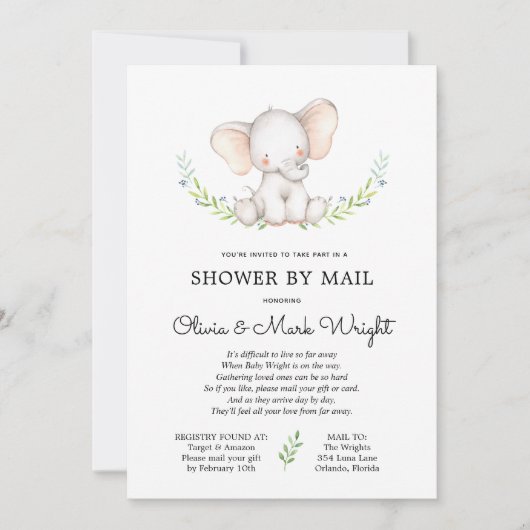 Greenery Olifant Baby shower per Mail Kaart (Voorkant)