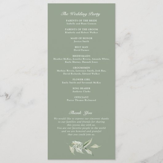 Greenery Olive Branch Baby's Breath Gold Wedding Programmakaart (Achterkant)