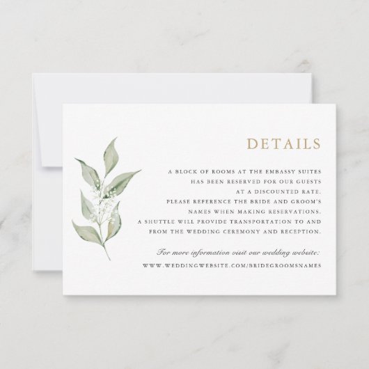 Greenery Olive Branch Baby's Breath Wedding Detail Kaart (Voorkant)