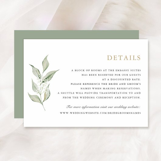 Greenery Olive Branch Baby's Breath Wedding Detail Kaart