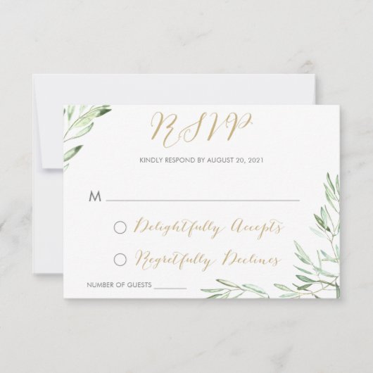 Greenery Olive Branch Modern Resplas RSVP Kaartje (Voorkant)