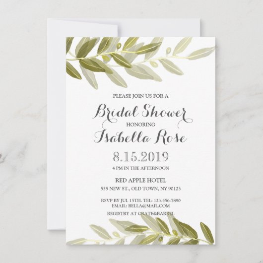 Greenery Olive Branch Vrijgezellenfeest Invite Kaart (Voorkant)