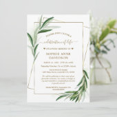 Greenery Olive Leaves Golden Funeral Memorial Kaart (Staand voorkant)