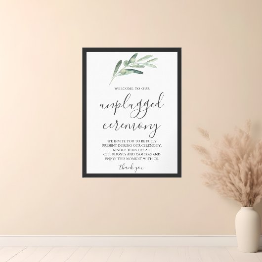 Greenery Olive Unplugged Wedding Sign Poster