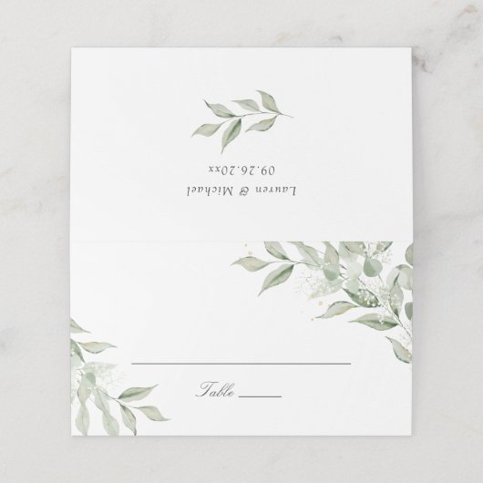 Greenery Olive verlofafdeling Baby's Breath Weddin Plaatskaartje (Buitenkant ongevouwen)
