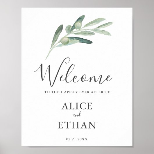 Greenery Olive Welcome Wedding Sign Poster (Voorkant)