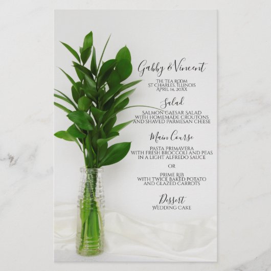 Greenery on White Wedding Menu (Voorkant)