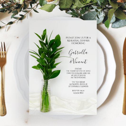 Greenery on White Wedding Rehearsal Dinner Kaart