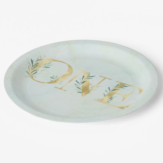 Greenery ONE first verjaardagsfeest borden! Papieren Bordje (Gekanteld)