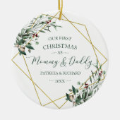 Greenery Ons eerste kerstfeest als mama en papa Keramisch Ornament (Voorkant)