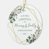 Greenery Ons eerste kerstfeest als mama en papa Keramisch Ornament (Links)