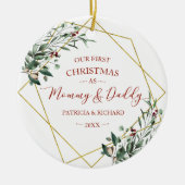 Greenery Ons eerste kerstfeest als mama en papa Keramisch Ornament (Voorkant)