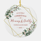 Greenery Ons eerste kerstfeest als mama en papa Keramisch Ornament (Achterkant)