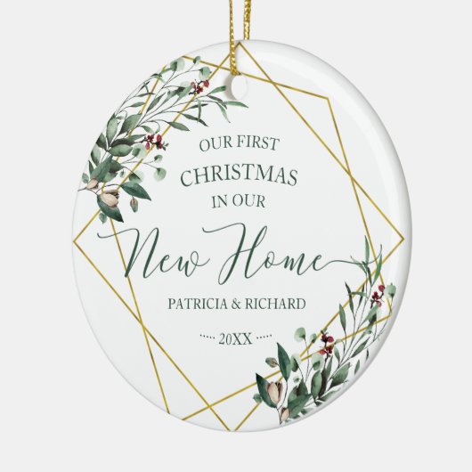 Greenery ons eerste kerstfeest in ons nieuwe huis keramisch ornament (Links)