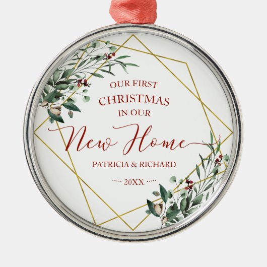 Greenery ons eerste kerstfeest in ons nieuwe huis metalen ornament (Voorkant)