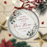 Greenery ons eerste kerstfeest in ons nieuwe huis metalen ornament<br><div class="desc">Greenery Ons eerste kerstfeest in onze nieuwe keramische decoratie</div>